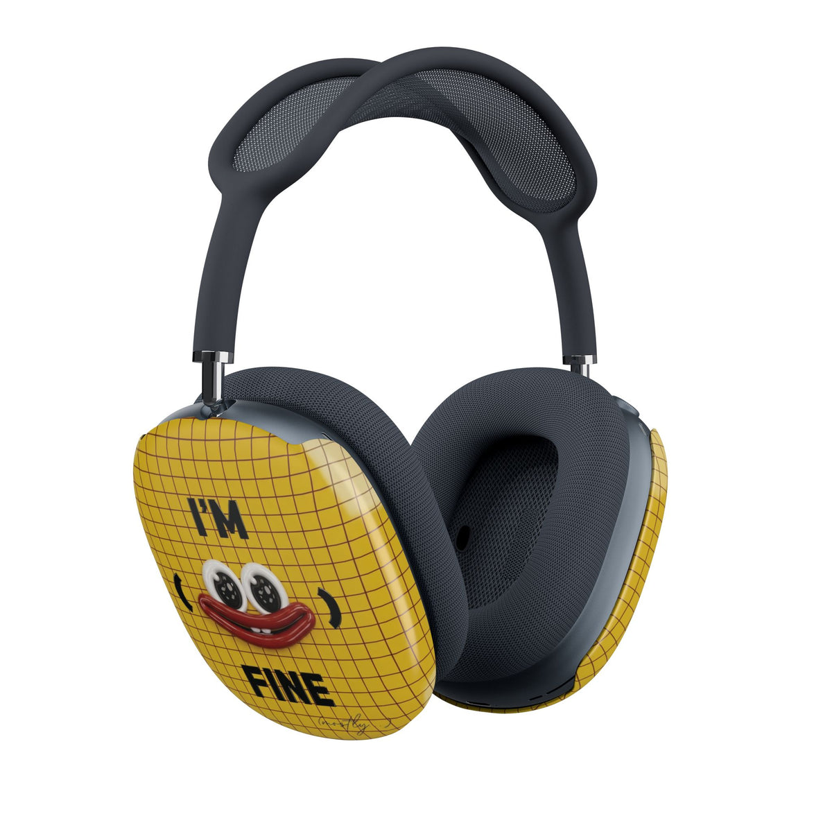 AirPods Max Case – Yellow 'I'm Fine' Smiley Grid Protective Cover