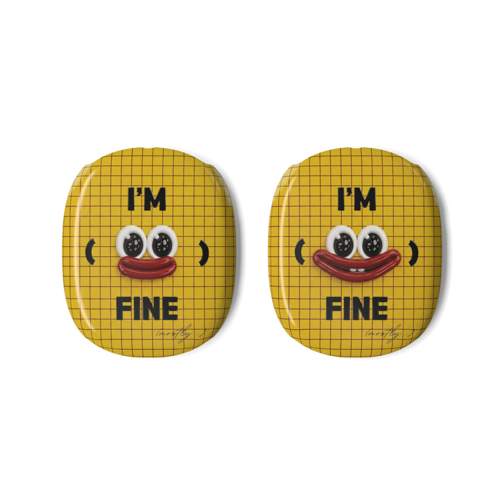 AirPods Max Case – Yellow 'I'm Fine' Smiley Grid Protective Cover