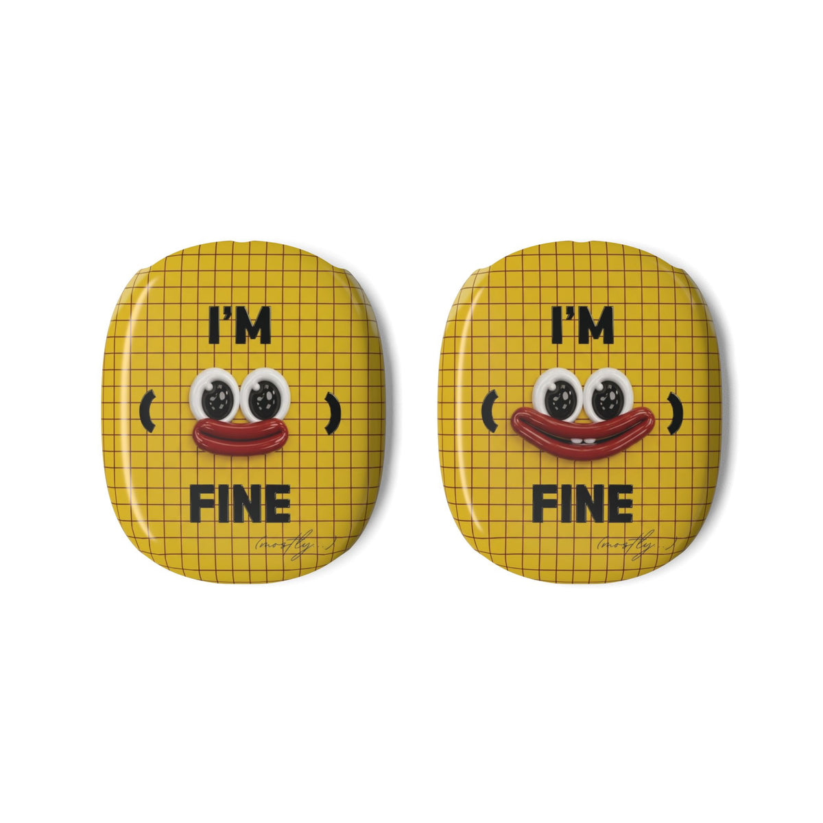 AirPods Max Case – Yellow 'I'm Fine' Smiley Grid Protective Cover