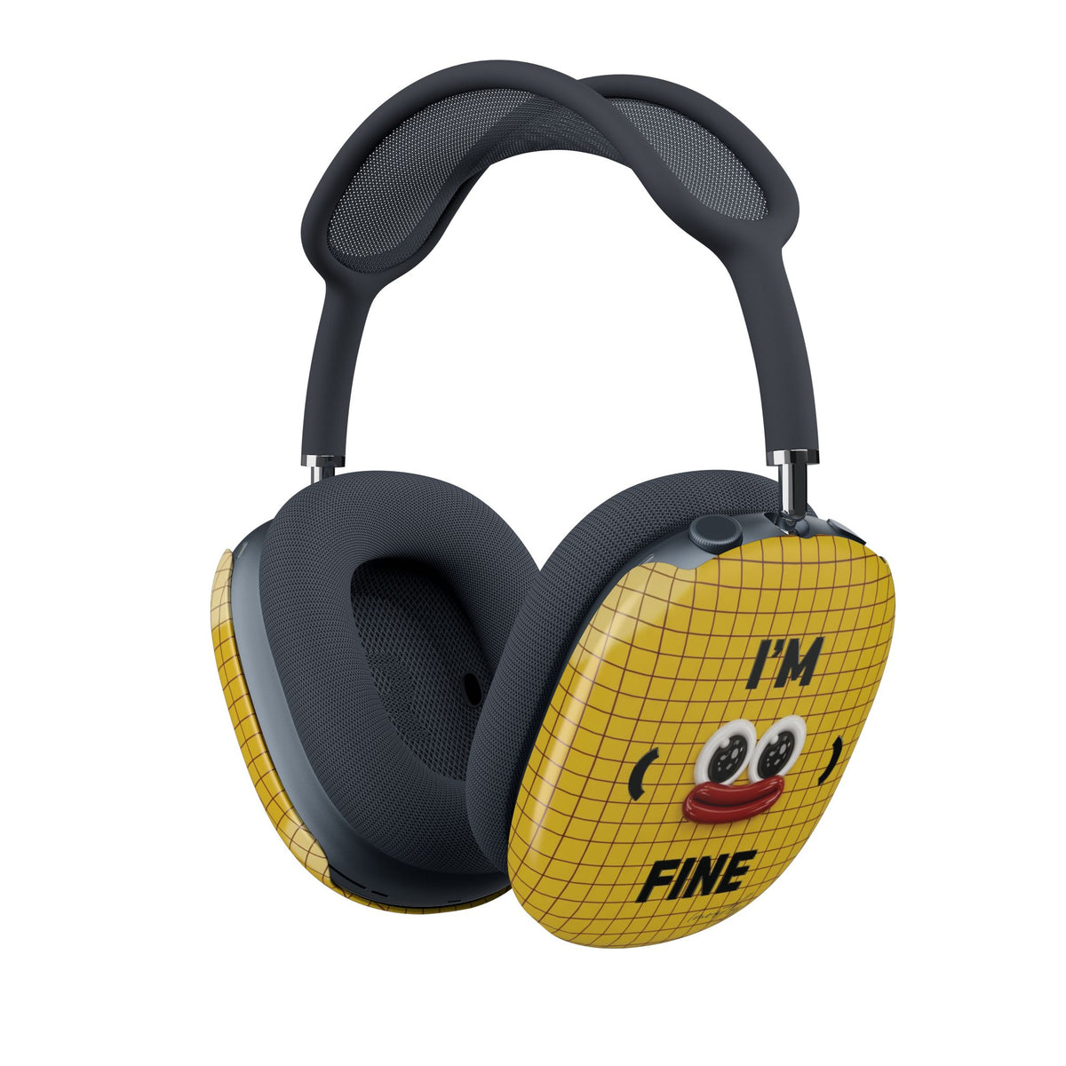 AirPods Max Case – Yellow 'I'm Fine' Smiley Grid Protective Cover